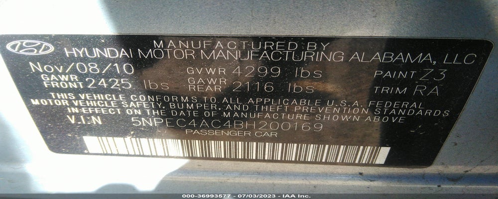 5NPEC4AC4BH200169 2011 HYUNDAI SONATA photo no. 9
