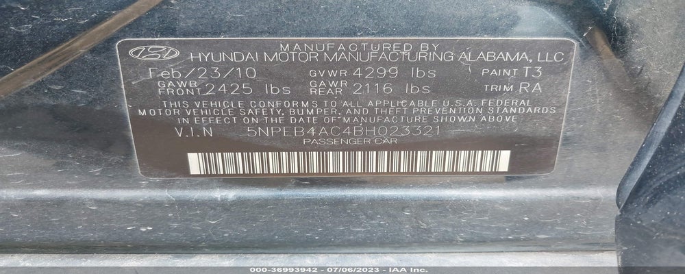 5NPEB4AC4BH023321 2011 HYUNDAI SONATA photo no. 9