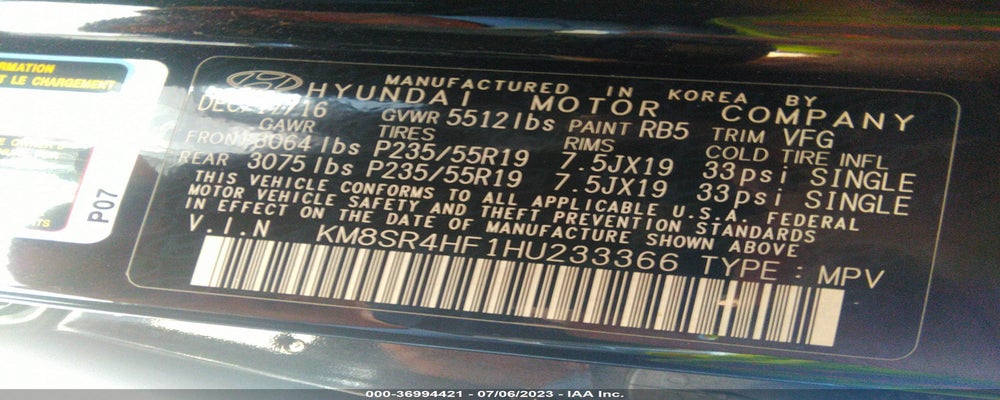 KM8SR4HF1HU233366 2017 HYUNDAI SANTA FE photo no. 9