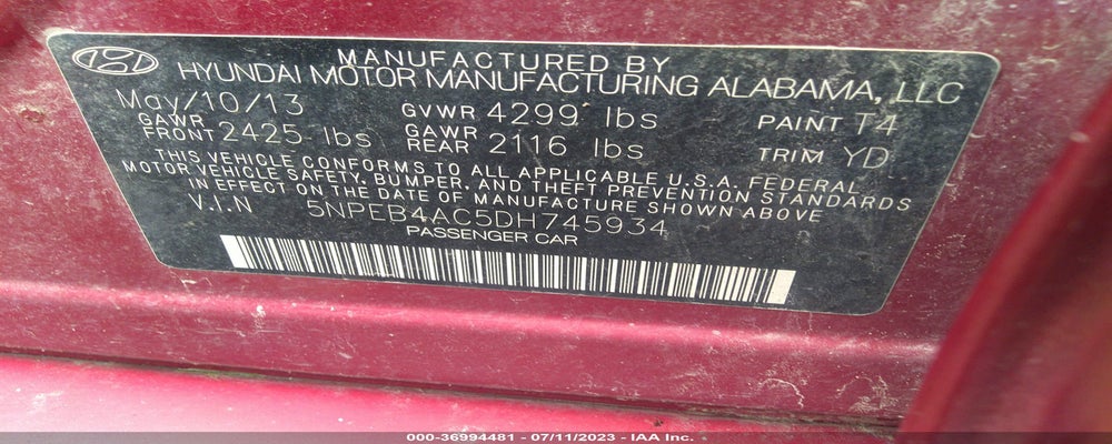 5NPEB4AC5DH745934 2013 HYUNDAI SONATA photo no. 9