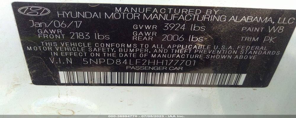 5NPD84LF2HH177701 2017 HYUNDAI ELANTRA photo no. 9