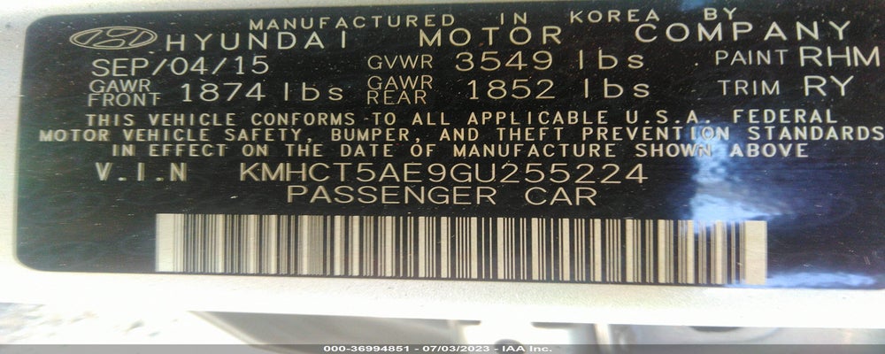 KMHCT5AE9GU255224 2016 HYUNDAI ACCENT photo no. 9