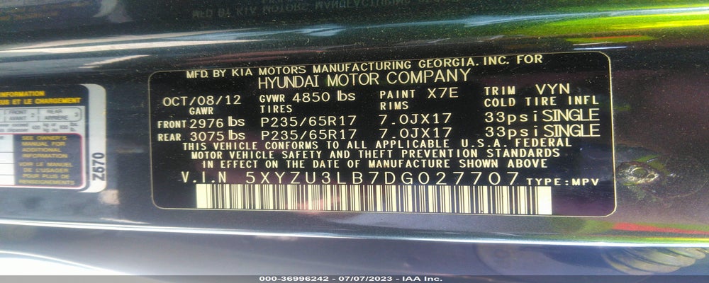 5XYZU3LB7DG027707 2013 HYUNDAI SANTA FE SPORT photo no. 9