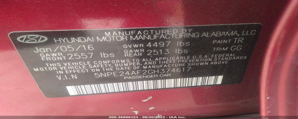 5NPE24AF2GH374617 2016 HYUNDAI SONATA photo no. 9