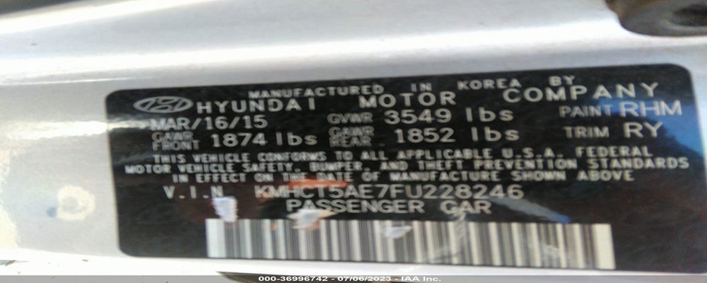 KMHCT5AE7FU228246 2015 HYUNDAI ACCENT photo no. 9