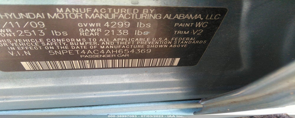 5NPET4AC4AH654369 2010 HYUNDAI SONATA photo no. 9
