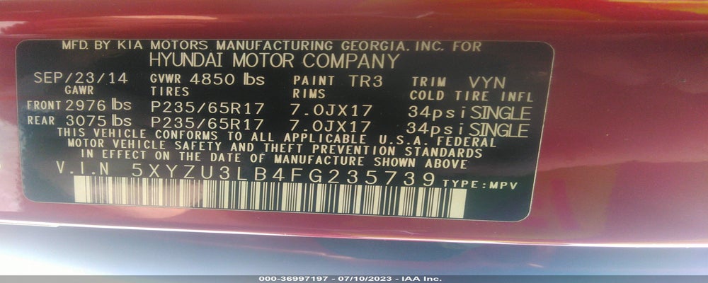 5XYZU3LB4FG235739 2015 HYUNDAI SANTA FE SPORT photo no. 9