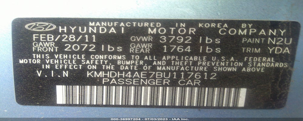 KMHDH4AE7BU117612 2011 HYUNDAI ELANTRA photo no. 9