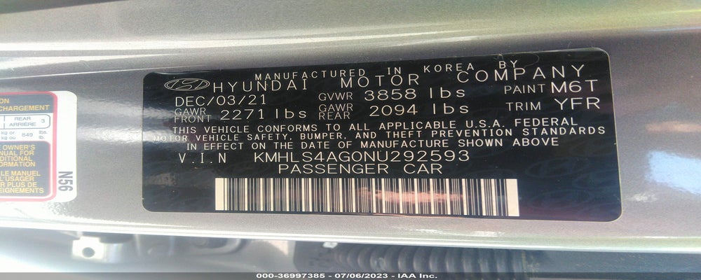 KMHLS4AG0NU292593 2022 HYUNDAI ELANTRA photo no. 9