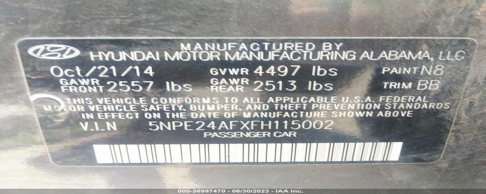 5NPE24AFXFH115002 2015 HYUNDAI SONATA photo no. 9