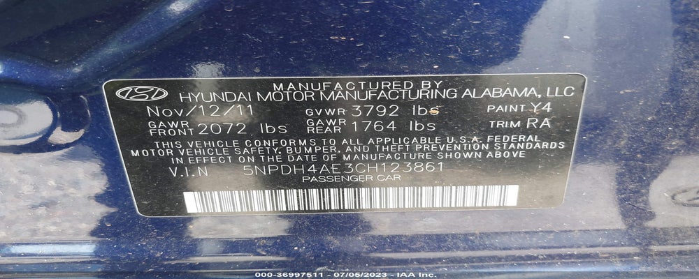 5NPDH4AE3CH123861 2012 HYUNDAI ELANTRA photo no. 9