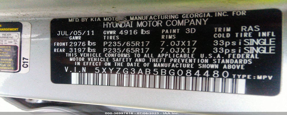 5XYZG3AB5BG084480 2011 HYUNDAI SANTA FE photo no. 9