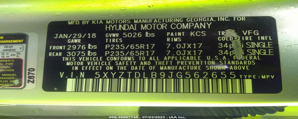 5XYZTDLB9JG562655 2018 HYUNDAI SANTA FE SPORT photo no. 9