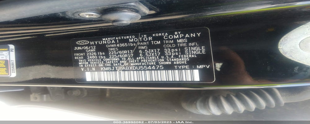 KM8JT3ABXDU554475 2013 HYUNDAI TUCSON photo no. 9