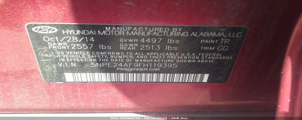 5NPE24AF9FH119395 2015 HYUNDAI SONATA photo no. 9