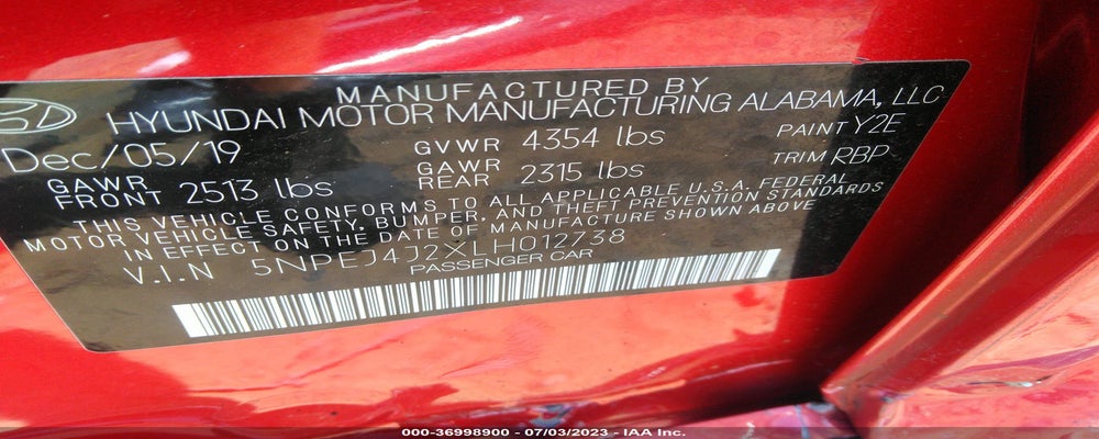 5NPEJ4J2XLH012738 2020 HYUNDAI SONATA photo no. 9
