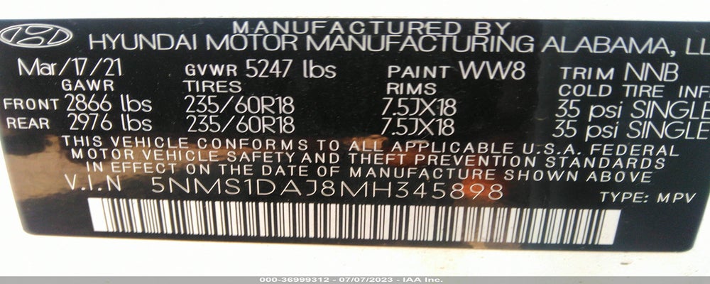 5NMS1DAJ8MH345898 2021 HYUNDAI SANTA FE photo no. 9