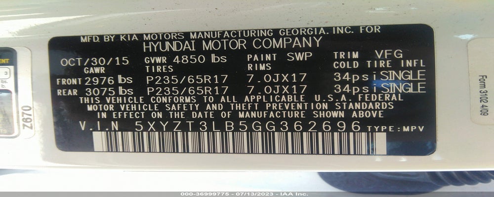 5XYZT3LB5GG362696 2016 HYUNDAI SANTA FE SPORT photo no. 9