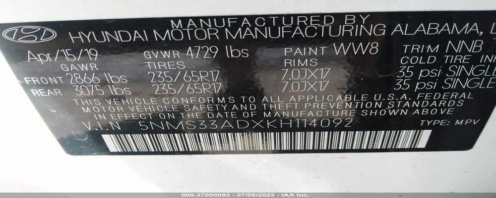 5NMS33ADXKH114092 2019 HYUNDAI SANTA FE photo no. 9