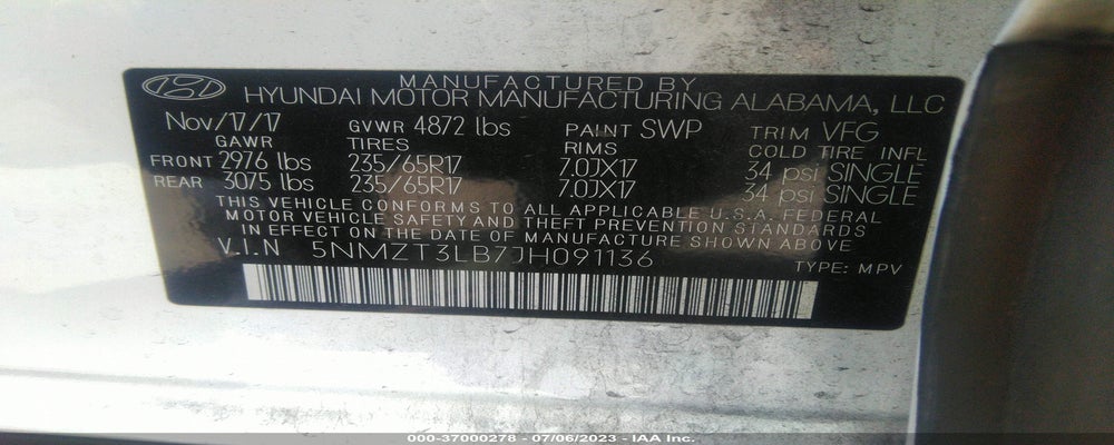 5NMZT3LB7JH091136 2018 HYUNDAI SANTA FE SPORT photo no. 9
