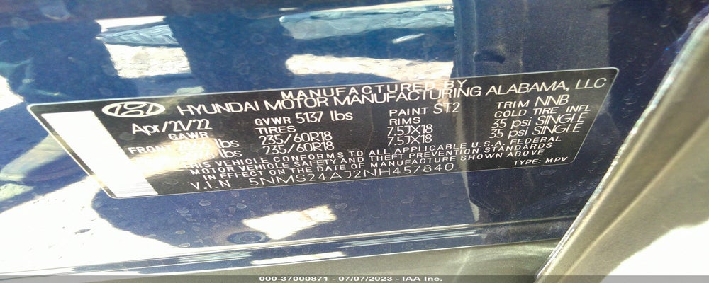 5NMS24AJ2NH457840 2022 HYUNDAI SANTA FE photo no. 9