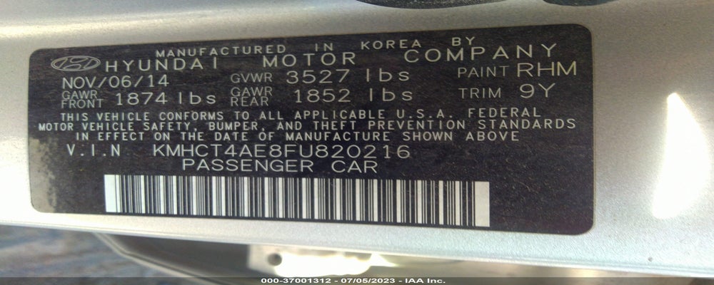KMHCT4AE8FU820216 2015 HYUNDAI ACCENT photo no. 9