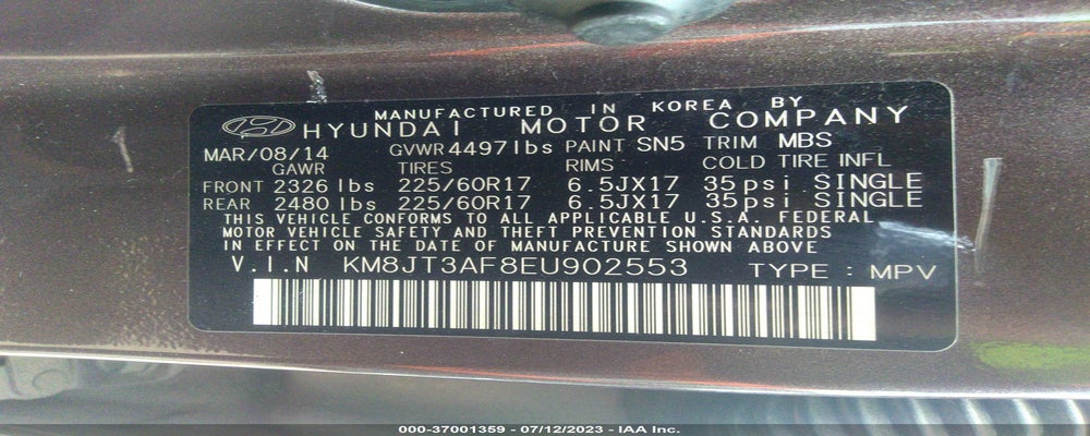 KM8JT3AF8EU902553 2014 HYUNDAI TUCSON photo no. 9