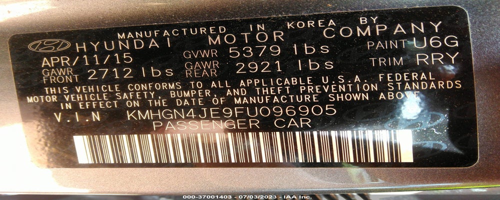 KMHGN4JE9FU096905 2015 HYUNDAI GENESIS photo no. 9