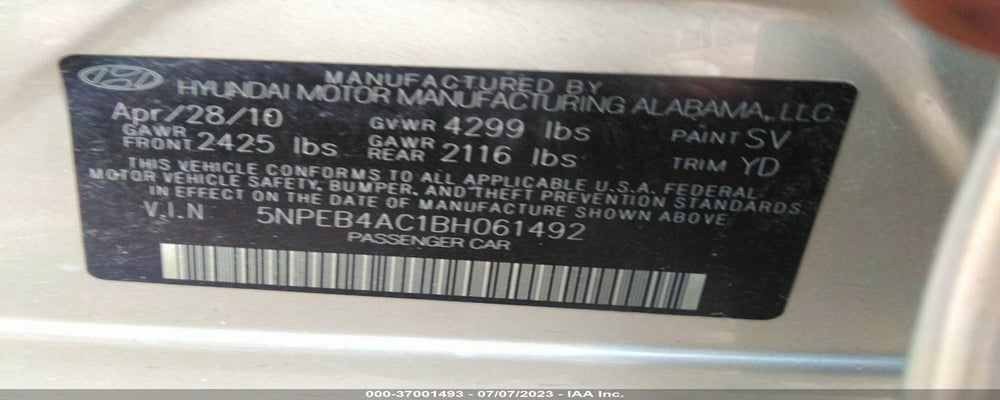 5NPEB4AC1BH061492 2011 HYUNDAI SONATA photo no. 9