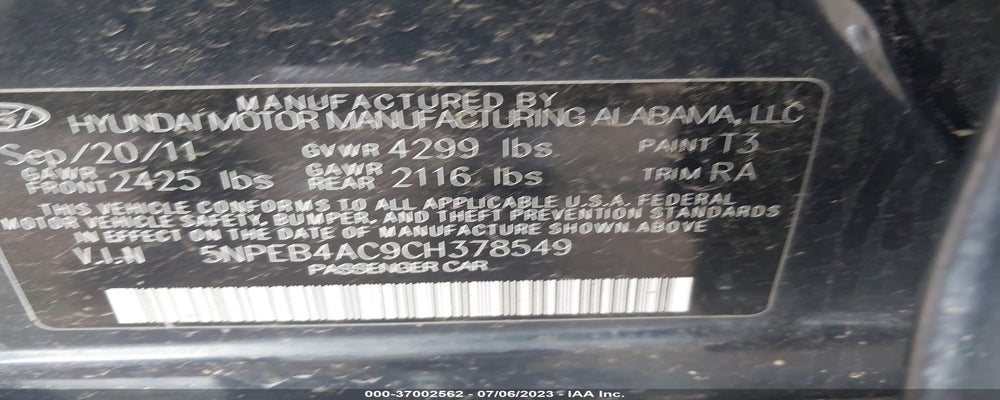 5NPEB4AC9CH378549 2012 HYUNDAI SONATA photo no. 9