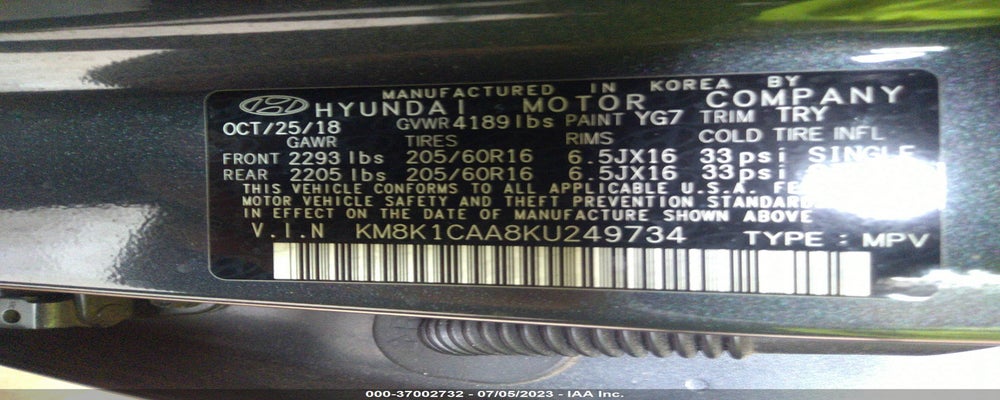 KM8K1CAA8KU249734 2019 HYUNDAI KONA photo no. 9