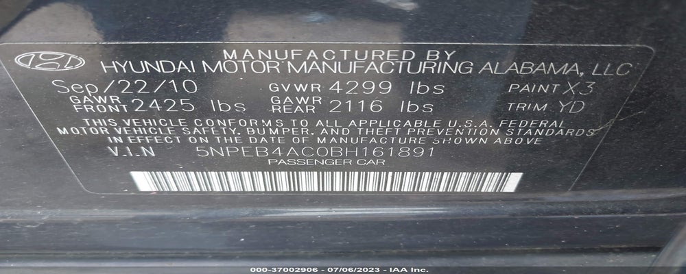 5NPEB4AC0BH161891 2011 HYUNDAI SONATA photo no. 9