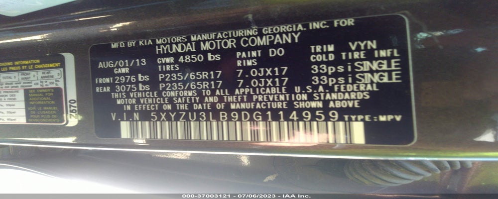 5XYZU3LB9DG114959 2013 HYUNDAI SANTA FE photo no. 9