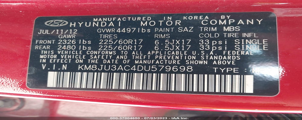 KM8JU3AC4DU579698 2013 HYUNDAI TUCSON photo no. 9