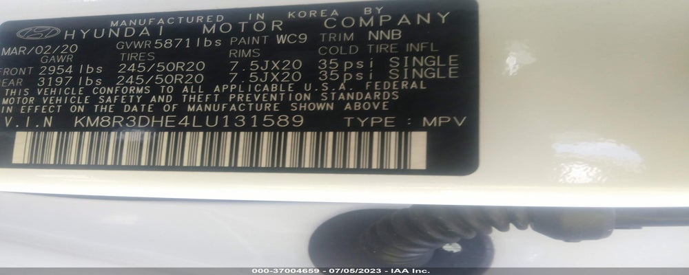KM8R3DHE4LU131589 2020 HYUNDAI PALISADE photo no. 9
