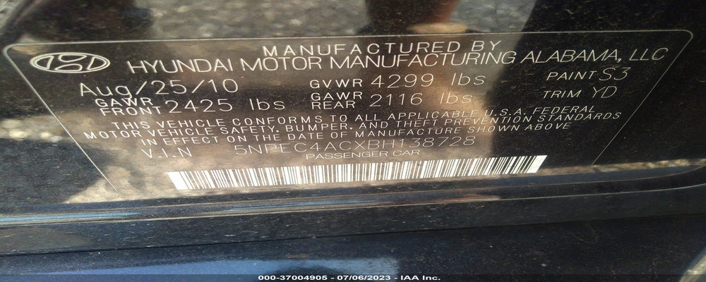 5NPEC4ACXBH138728 2011 HYUNDAI SONATA photo no. 9
