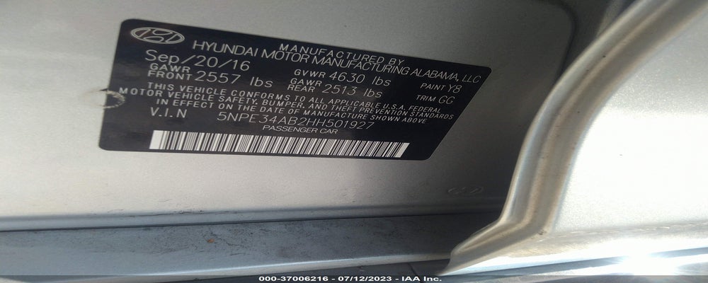 5NPE34AB2HH501927 2017 HYUNDAI SONATA photo no. 9