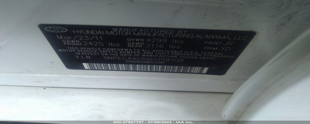 5NPEC4AC6BH259708 2011 HYUNDAI SONATA photo no. 9