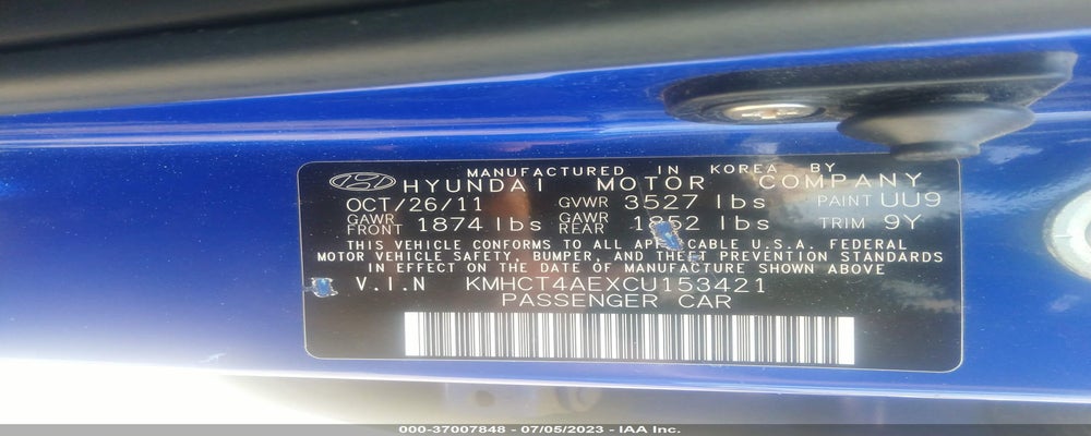 KMHCT4AEXCU153421 2012 HYUNDAI ACCENT photo no. 9