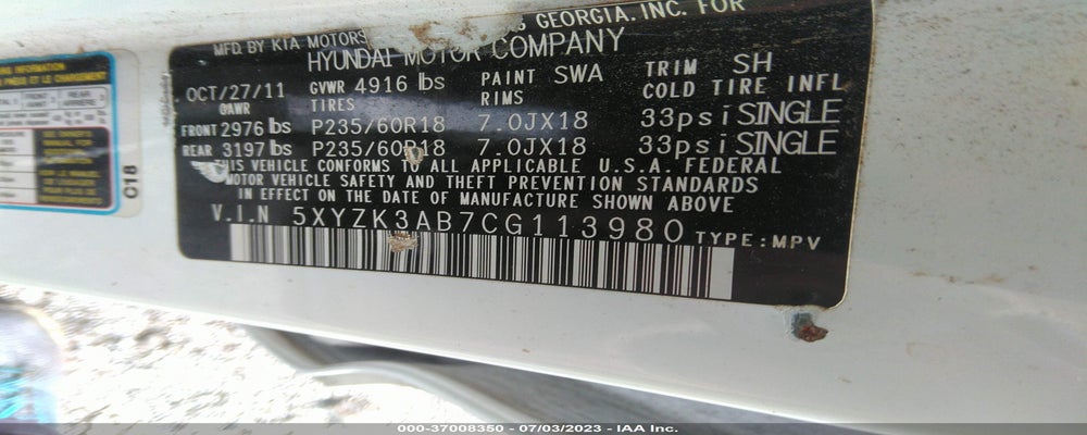 5XYZK3AB7CG113980 2012 HYUNDAI SANTA FE photo no. 9