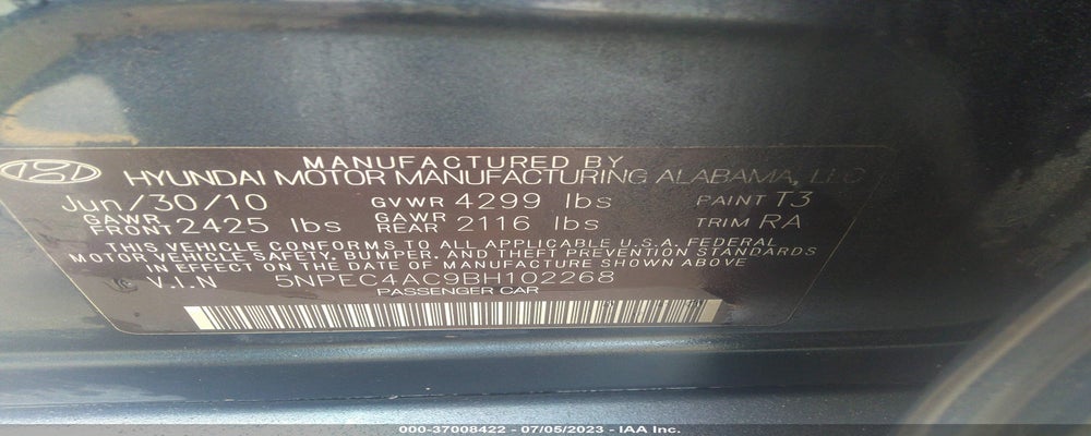5NPEC4AC9BH102268 2011 HYUNDAI SONATA photo no. 9