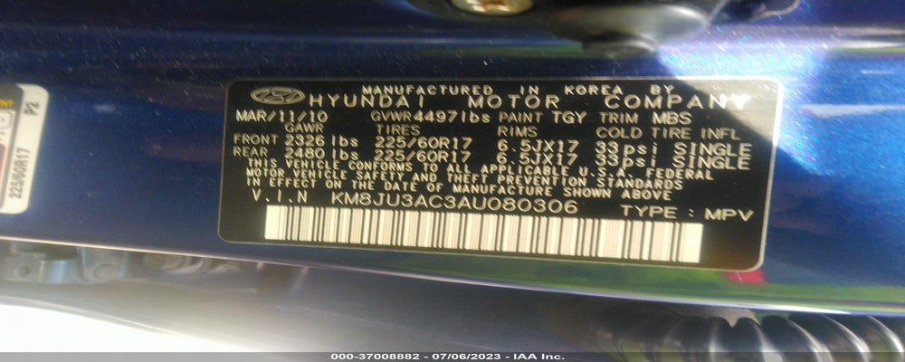 KM8JU3AC3AU080306 2010 HYUNDAI TUCSON photo no. 9