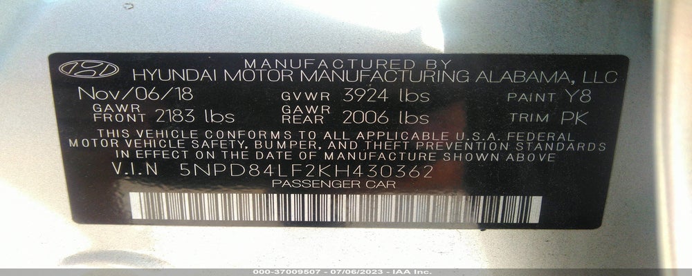 5NPD84LF2KH430362 2019 HYUNDAI ELANTRA photo no. 9