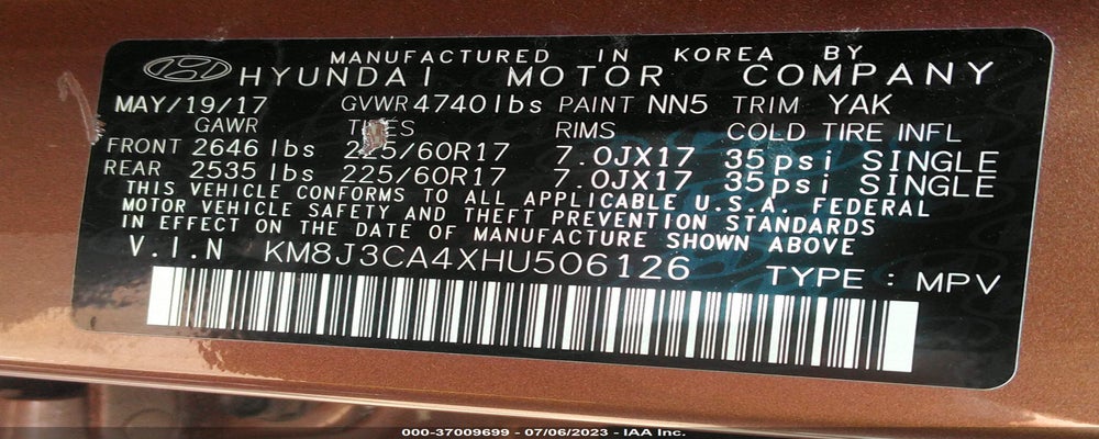 KM8J3CA4XHU506126 2017 HYUNDAI TUCSON photo no. 9