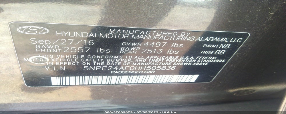 5NPE24AF0HH505836 2017 HYUNDAI SONATA photo no. 9