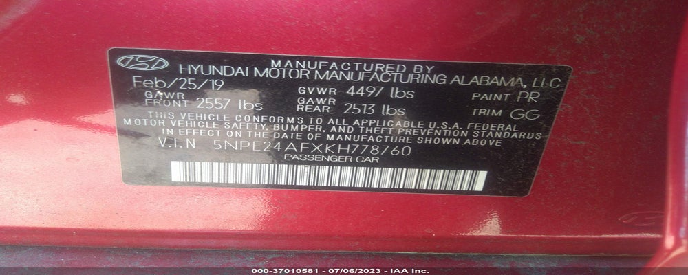 5NPE24AFXKH778760 2019 HYUNDAI SONATA photo no. 9