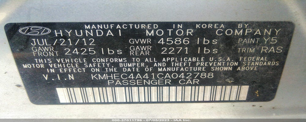 KMHEC4A41CA042788 2012 HYUNDAI SONATA photo no. 9