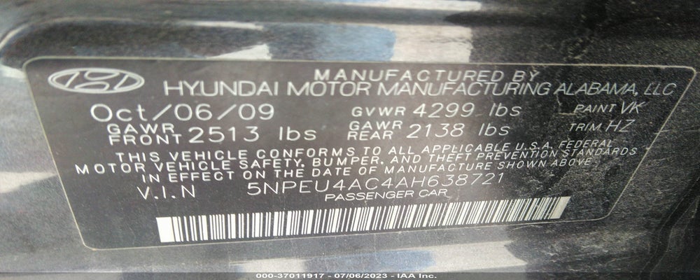 5NPEU4AC4AH638721 2010 HYUNDAI SONATA photo no. 9