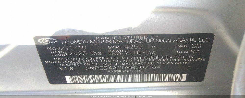 5NPEB4AC0BH202164 2011 HYUNDAI SONATA photo no. 9