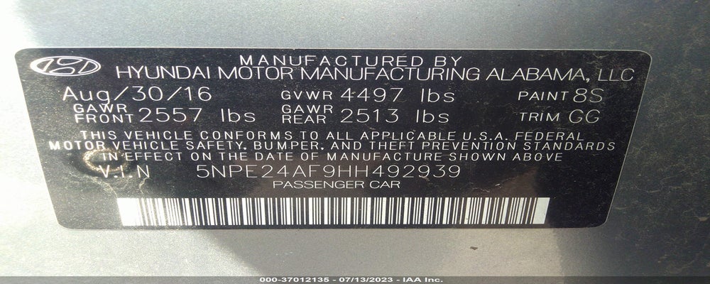 5NPE24AF9HH492939 2017 HYUNDAI SONATA photo no. 9